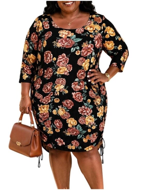 Butterflies & Rainbows Dresses & Skirts - Butterflies & Rainbows Size 1X Dress Floral Black Adjustable Side Drawstrings